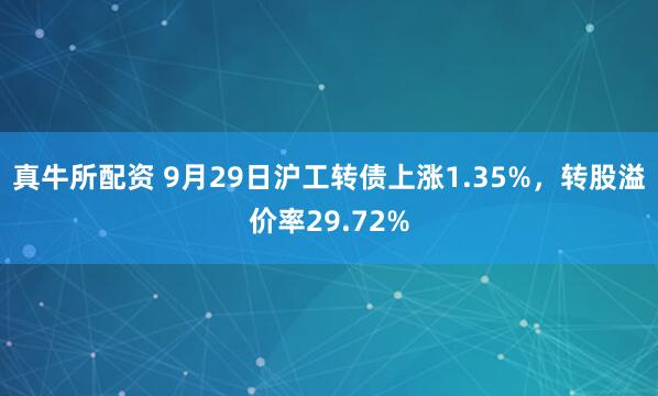 真牛所配资 9月29日沪工转债上涨1.35%,转股溢价率29.72%